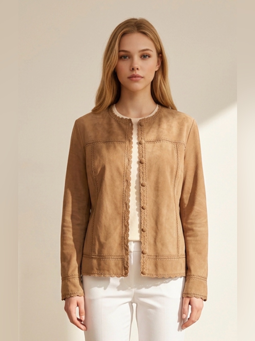 Coldwater Creek Tan Suede Button-Front Jacket R1